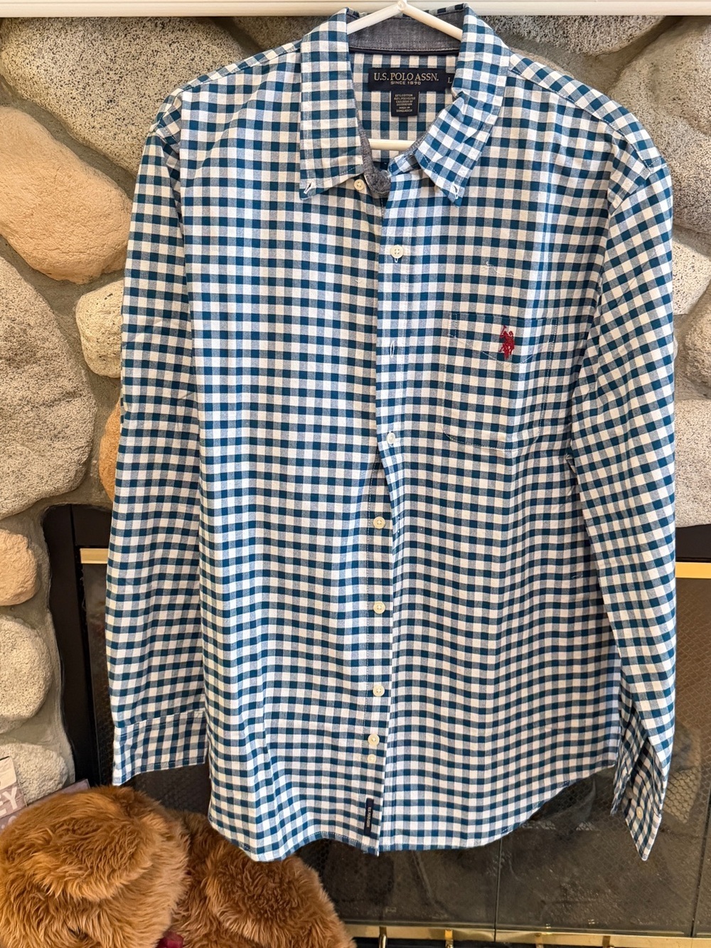 U.S. Polo Assn. Men’s Blue & White Gingham Button-Down Shirt Size Large Classic - Picture 2 of 4